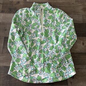 T by Talbots Womens XS Colorful Cotton Spandex Floral Pullover 1/4 Zip NWOT